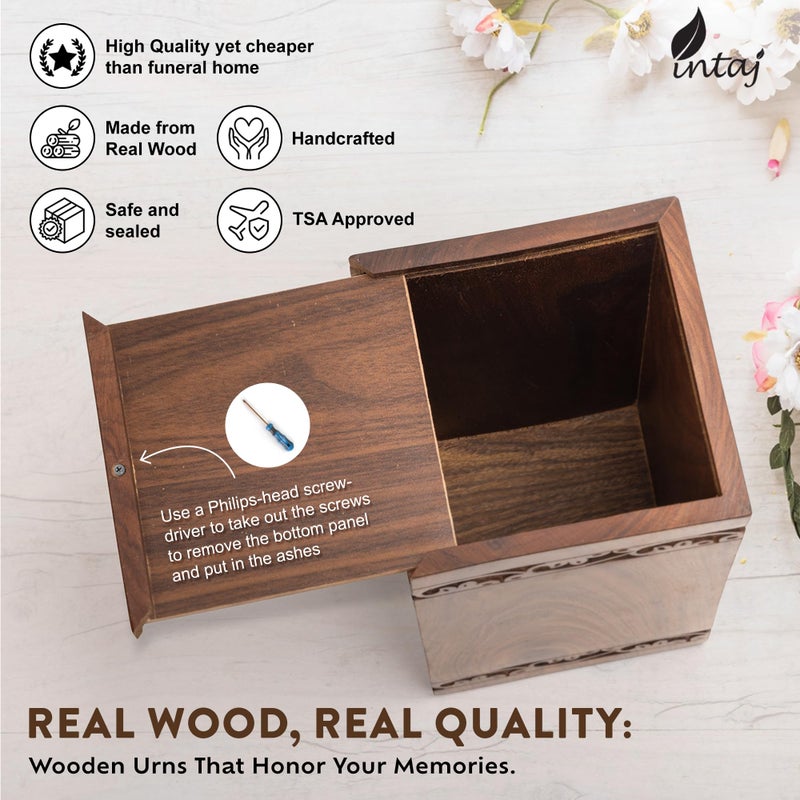 INTAJ Wooden Tree of Life Cremation Urns for Human Ashes â€“ Memorial Urn Box and Casket for Adult Male, Female, Child, or Pets (Cat/Dog) â€“ Burial Funeral Urn Holds Up to 180 Cubic Inches of Ashes - Image 3